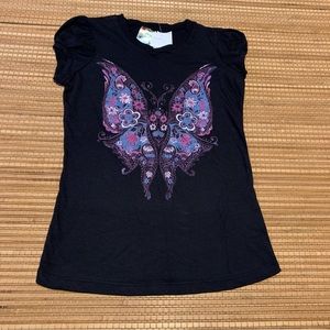 Kyut black short sleeve butterfly shirt size L